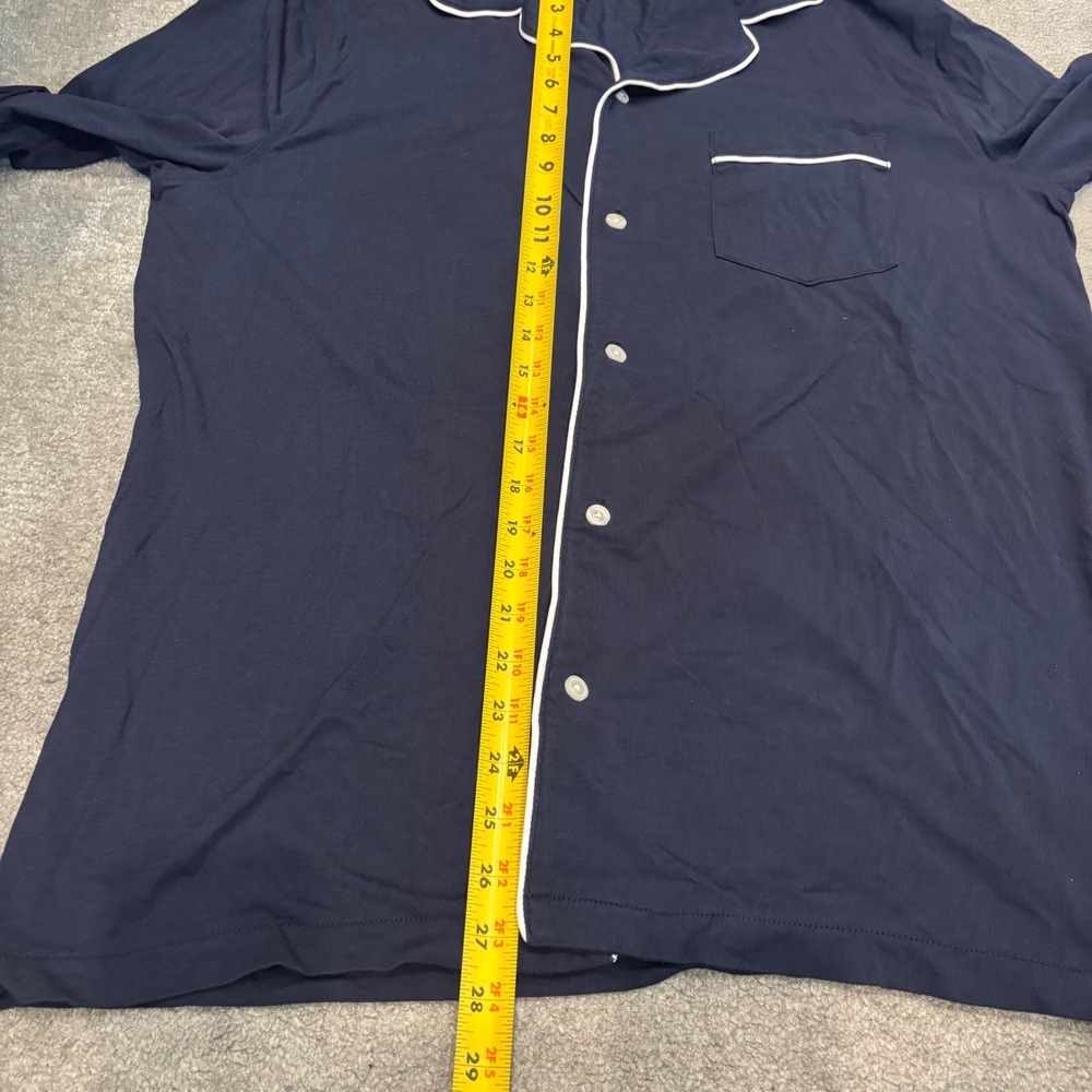 J.Crew Navy Blue Cotton Modal Knit Pajama Set White Piping Long Sleeve Pants L - Picture 5 of 10